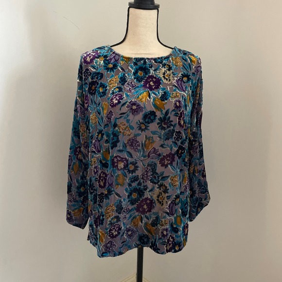 Soft Surroundings Tops - Soft Surroundings Velvet Burnout Floral Long Sleeve Kimono Top Medium Fairy Goth